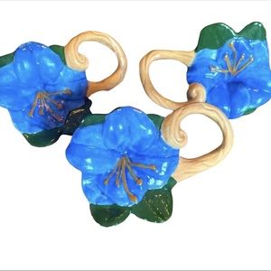 3 pc. Ceramic vintage blue flower napkin holders whimsical witchy cottage core